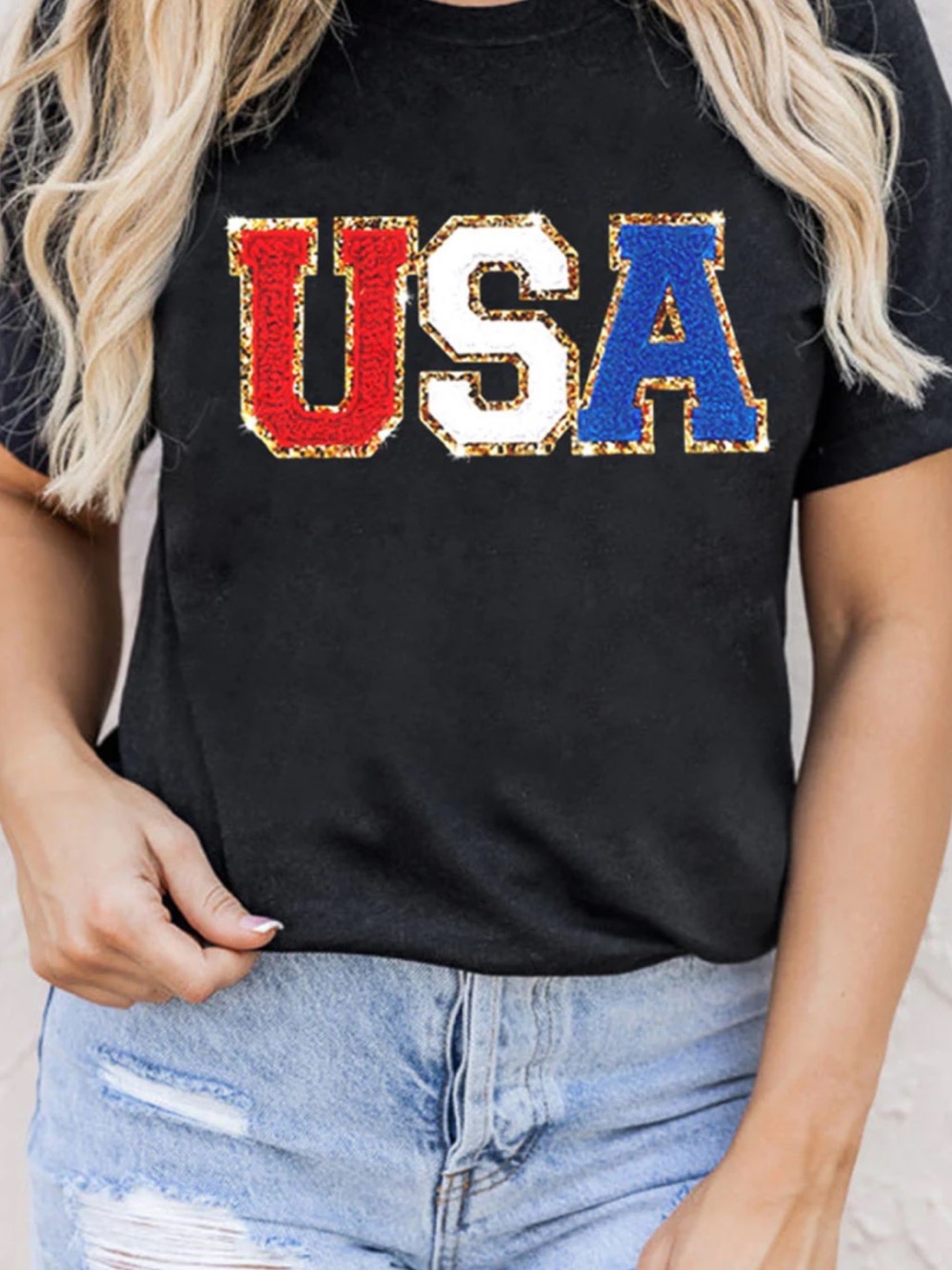 USA Graphic Tee - Black Short Sleeve Women’s Top